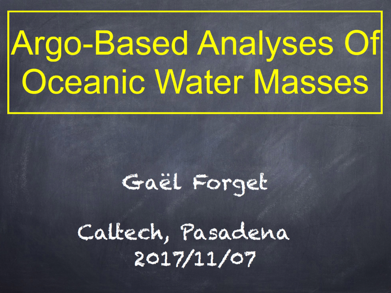 Presentation title page: Argo-Based Analyses of Oceanic Water Masses