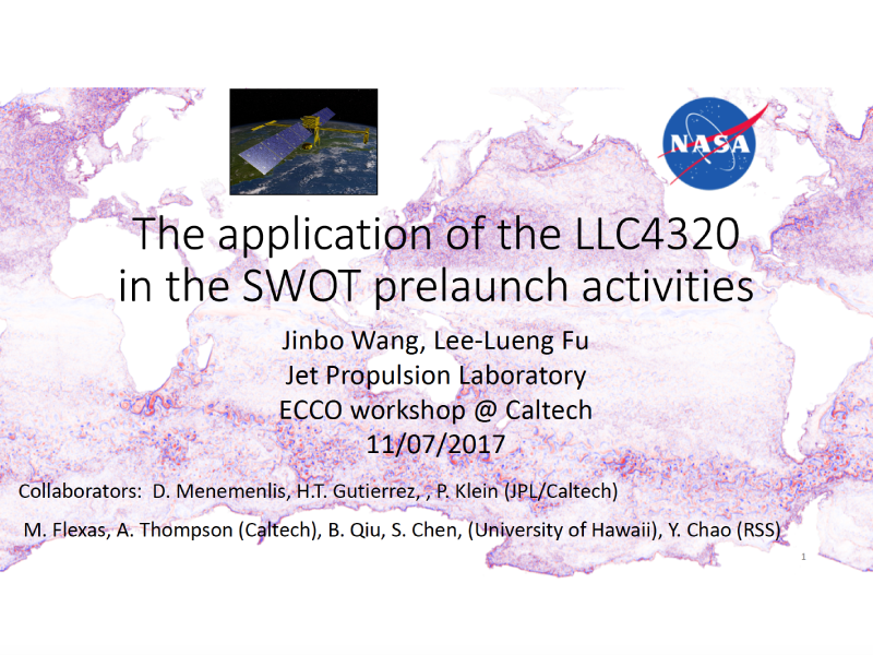 Presentation title page: The Application of the LLC4320 in the SWOT Prelaunch Activities