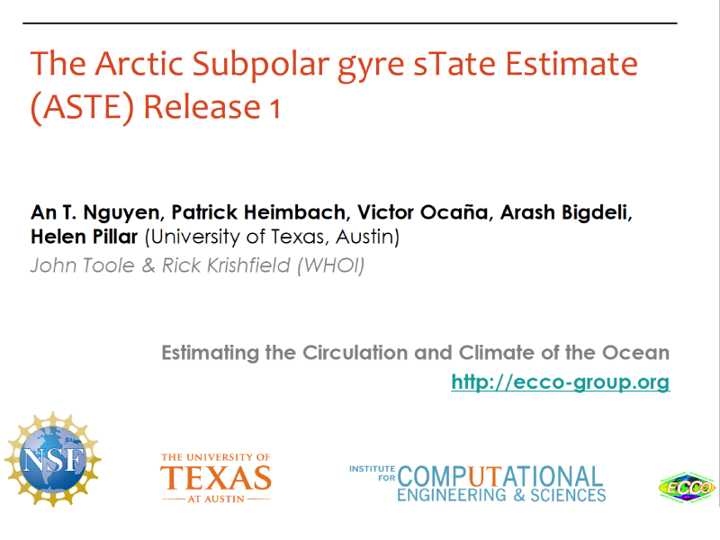 Presentation title page: The Arctic Subpolar gyre sTate Estimate (ASTE) Release 1