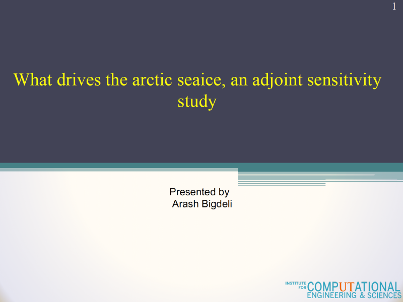 Presentation title page: What Drives the Arctic Sea Ice, an Adjoint Sensitivity Study