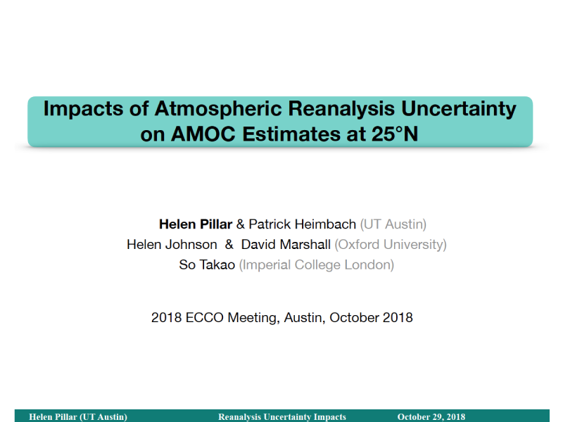 Presentation title page: Impacts of Atmospheric Reanalysis Uncertainty on AMOC Estimates at 25°N