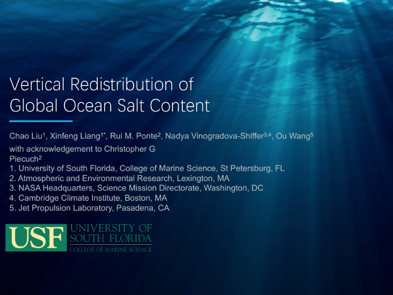 Presentation title page: Vertical Redistribution of Global Ocean Salt Content
