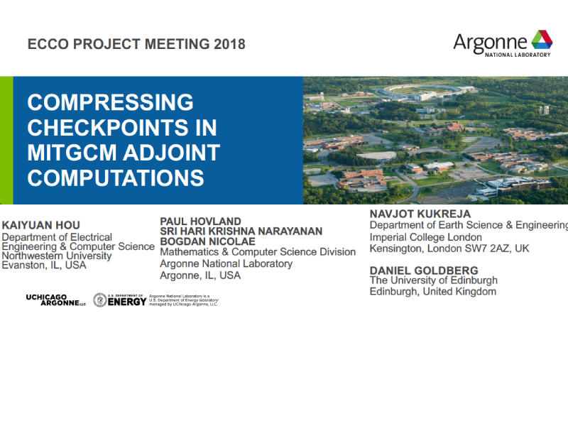 Presentation title page: Compressing Checkpoints in MITgcm Adjoint Computations