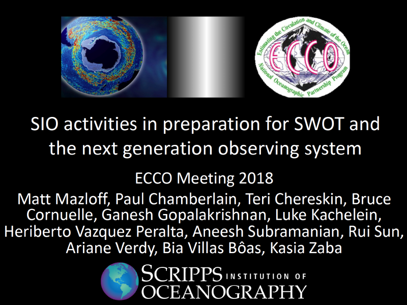 Presentation title page: SIO Activities in Preparation for SWOT and the Next Generation Observing System