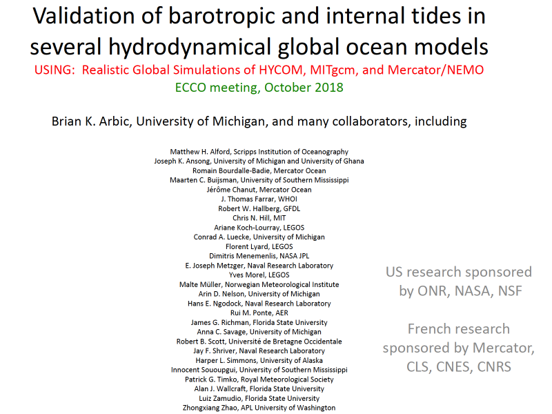 Presentation title page: Validation of Barotropic and Internal Tides in Several Hydrodynamical Global Ocean Models