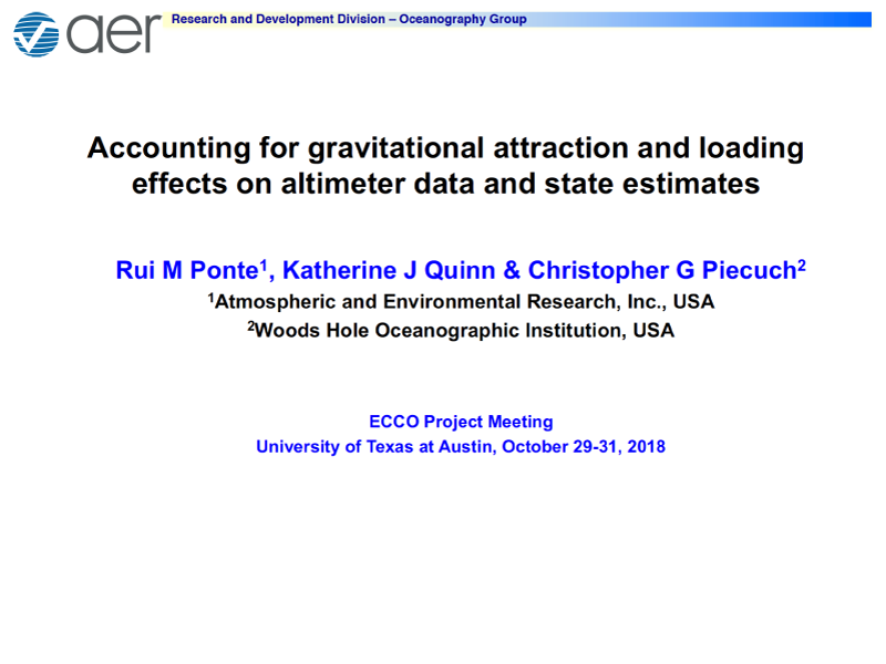 Presentation title page: Accounting for Gravitational Attraction and Loading Effects on Altimeter Data and State Estimates