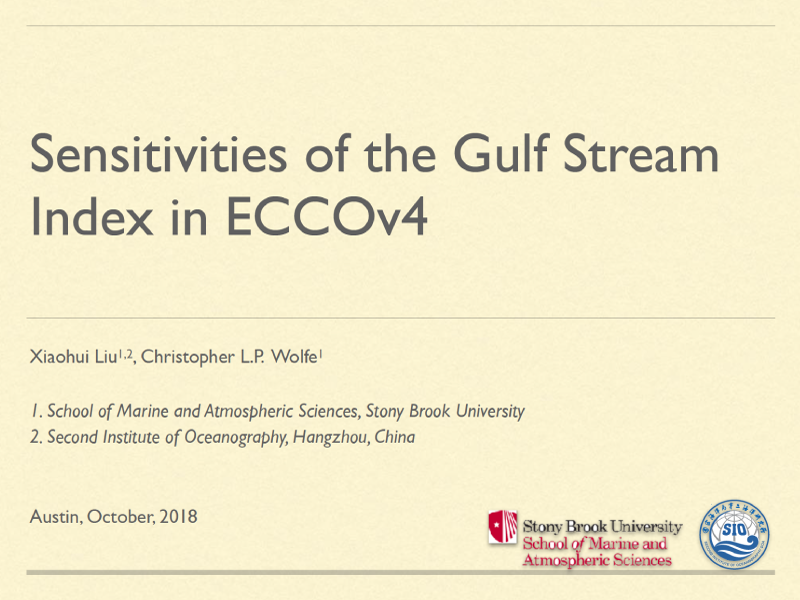 Presentation title page: Sensitivities of the Gulf Stream Index in ECCOv4