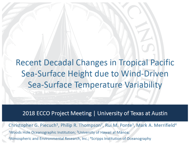 Presentation title page: Recent Decadal Changes in Tropical Pacific Sea-Surface Height Due to Wind-Driven Sea-Surface Temperature Variability