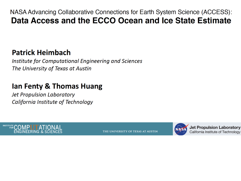 Presentation title page: NASA Advancing Collaborative Connections for Earth System Science (ACCESS): Data Access and the ECCO Ocean and Ice State Estimate