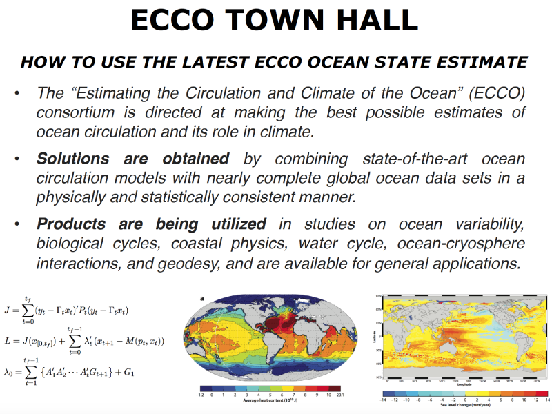 Presentation title page: ECCO Town Hall: How to Use the Latest ECCO Ocean State Estimate