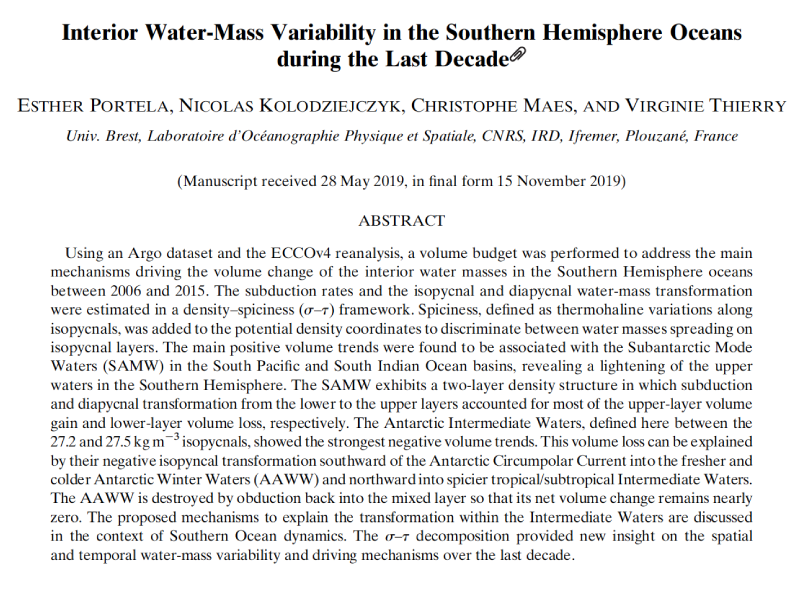 Presentation title page: Interior Water-Mass Variability in the Southern Hemisphere Oceans during the Last Decade